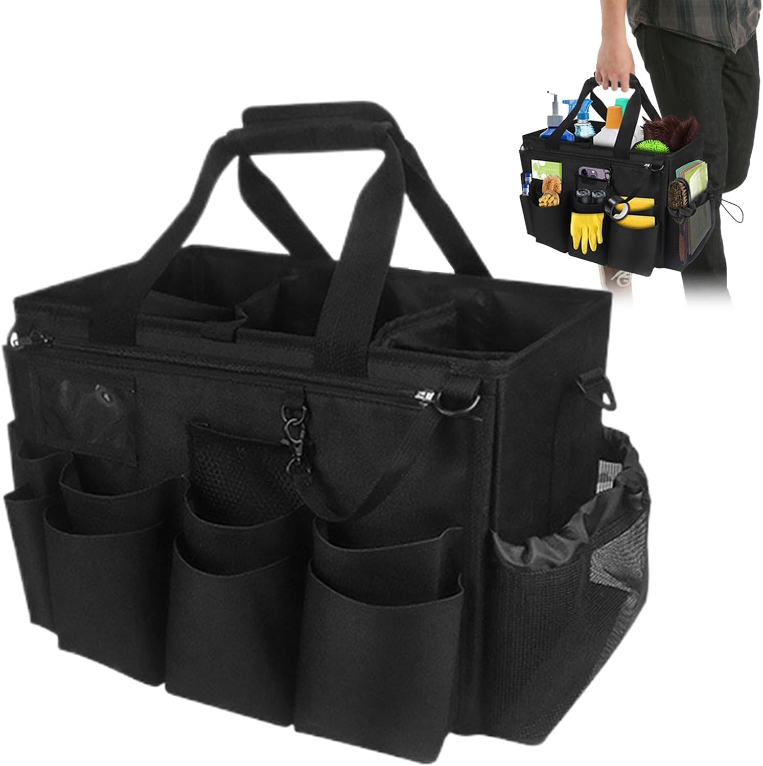  Sac Pour Fournitures De Nettoyage | Sac De Fournitures De Nettoyage Pliable | Porte-Outils Mesh Respirant Imperméable Avec Poignée Bretelle Pour Chiffons Époussetage Cuisine