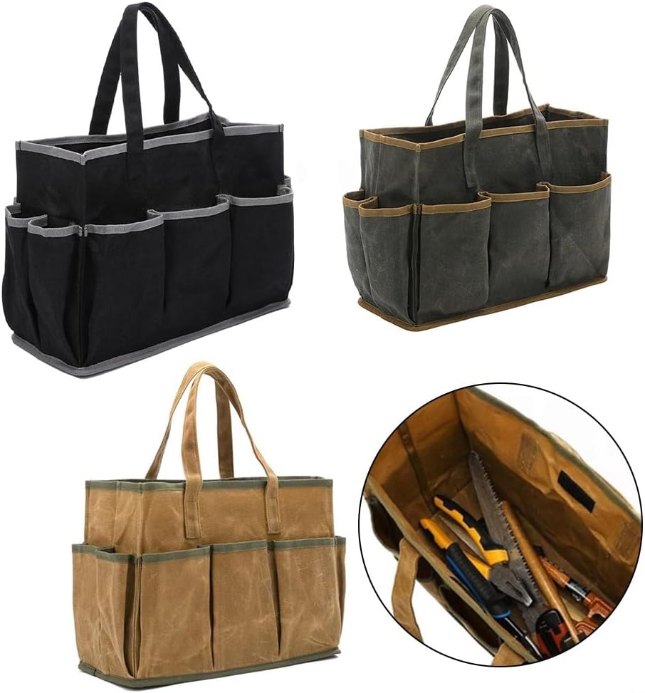  Sac à Outils En Toile Cirée Intégrée Pour Durer Avec 10 Poches Robustes Pour Jardiniers Et Rôles D'entretien (noir)