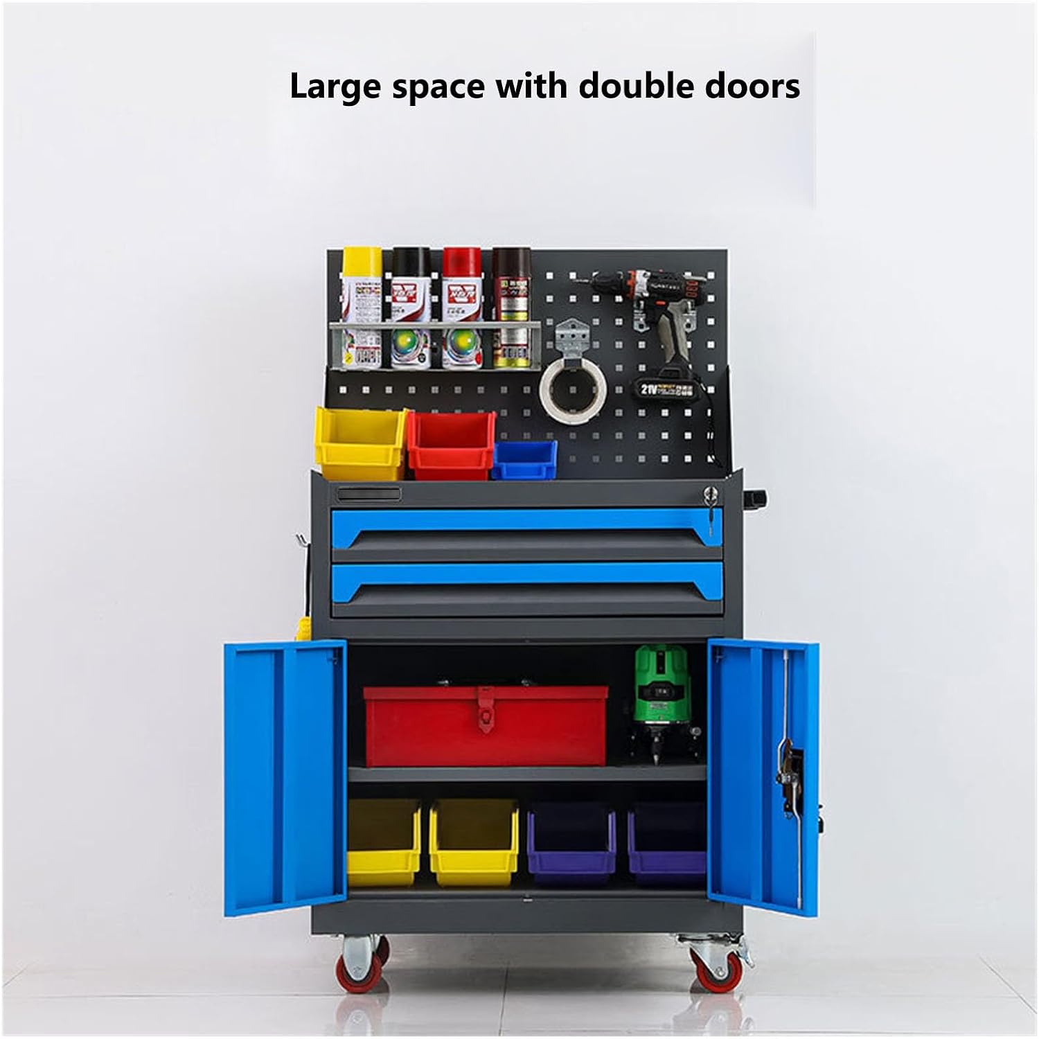  Boîte À Outils Coffre à Outils Roulant Haute Capacité 2 Tiroirs, Boîte De Rangement Avec Armoire Amovible Roues Et Serrure For Ateliers Mécaniques(Green)
