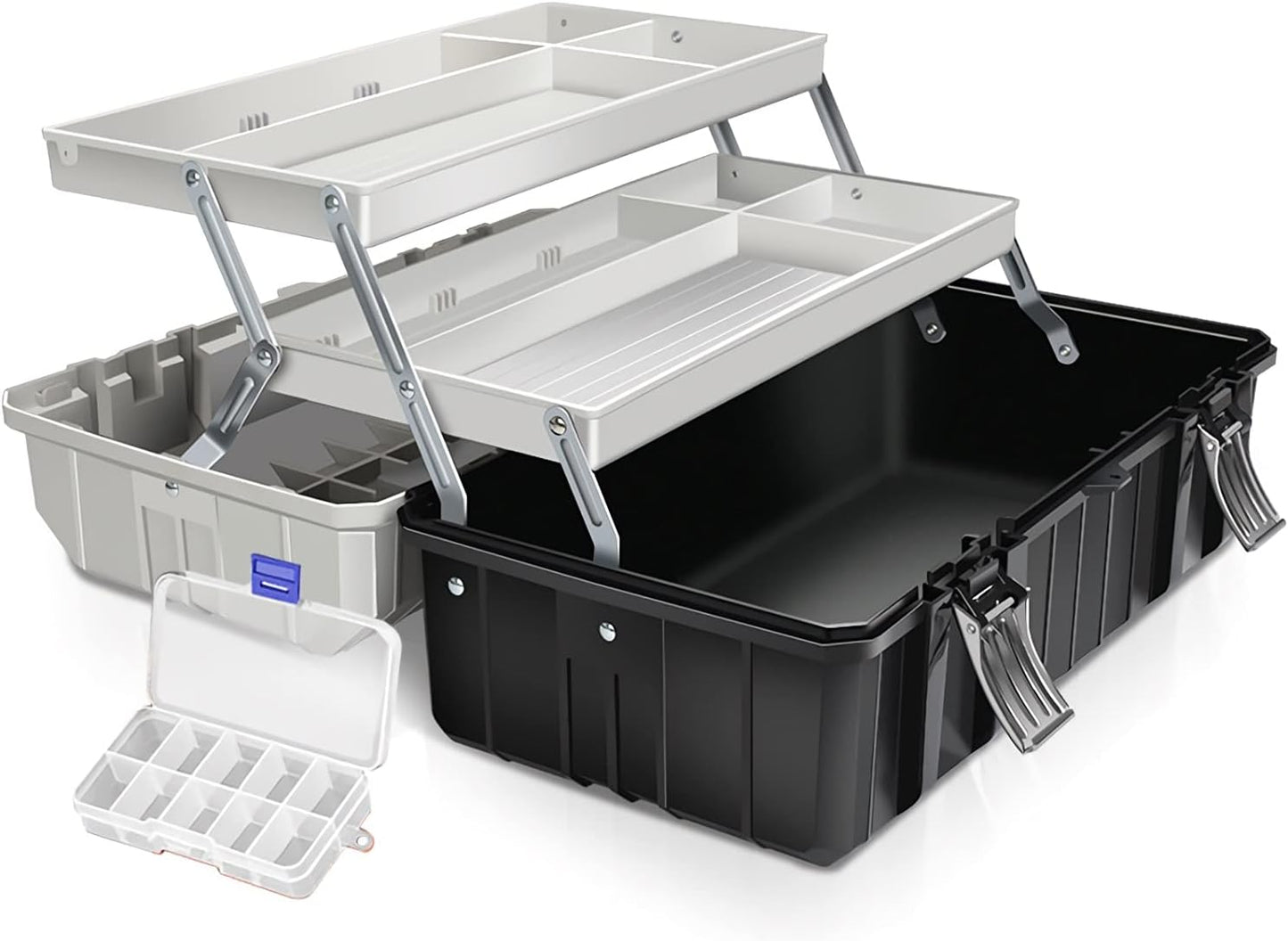 GENERIC Boîte à Outils Avec Plateau Pliable à 3 Couches, Rangement De Matériel D'électricien En Plastique, Boîte à Outils Multifonction, Organisateur Domestique Extérieur Portable, Boîte à Outils Po