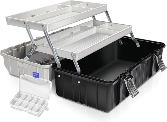 GENERIC Boîte à Outils Avec Plateau Pliable à 3 Couches, Rangement De Matériel D'électricien En Plastique, Boîte à Outils Multifonction, Organisateur Domestique Extérieur Portable, Boîte à Outils Po