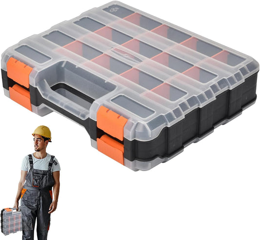GENERIC Organiseur De Petites Pièces, Organiseur à Vis, 32,6 X 27,6 X 8,9 Cm, Boîte Double Face à 34 Compartiments, étui De Rangement Portable Pour Fixations, Boulons, écrous, Perles, Artisanat, Outils Et