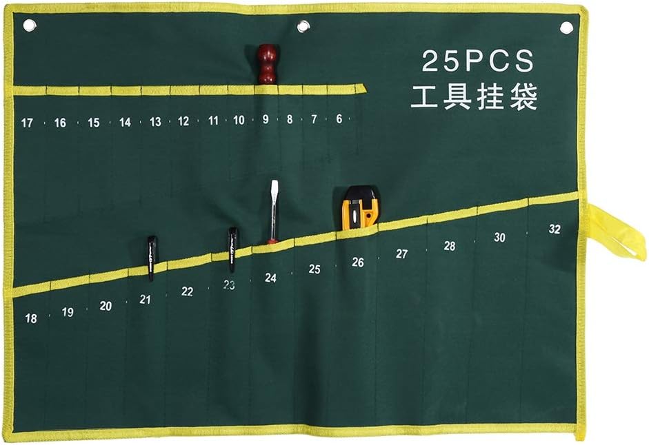  Ausla Sac à Clés En Toile En Rouleau, Organisateur De Rangement D'outils à Poches Multiples Avec 6 à 25 Options De Poches, Pochette Portable à Suspendre Ou à Enrouler Pour Mécaniciens Charpentiers,