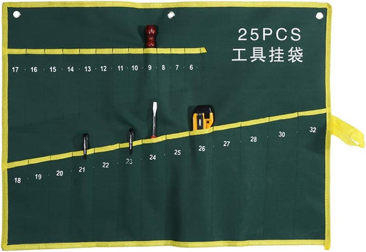  Ausla Sac à Clés En Toile En Rouleau, Organisateur De Rangement D'outils à Poches Multiples Avec 6 à 25 Options De Poches, Pochette Portable à Suspendre Ou à Enrouler Pour Mécaniciens Charpentiers,