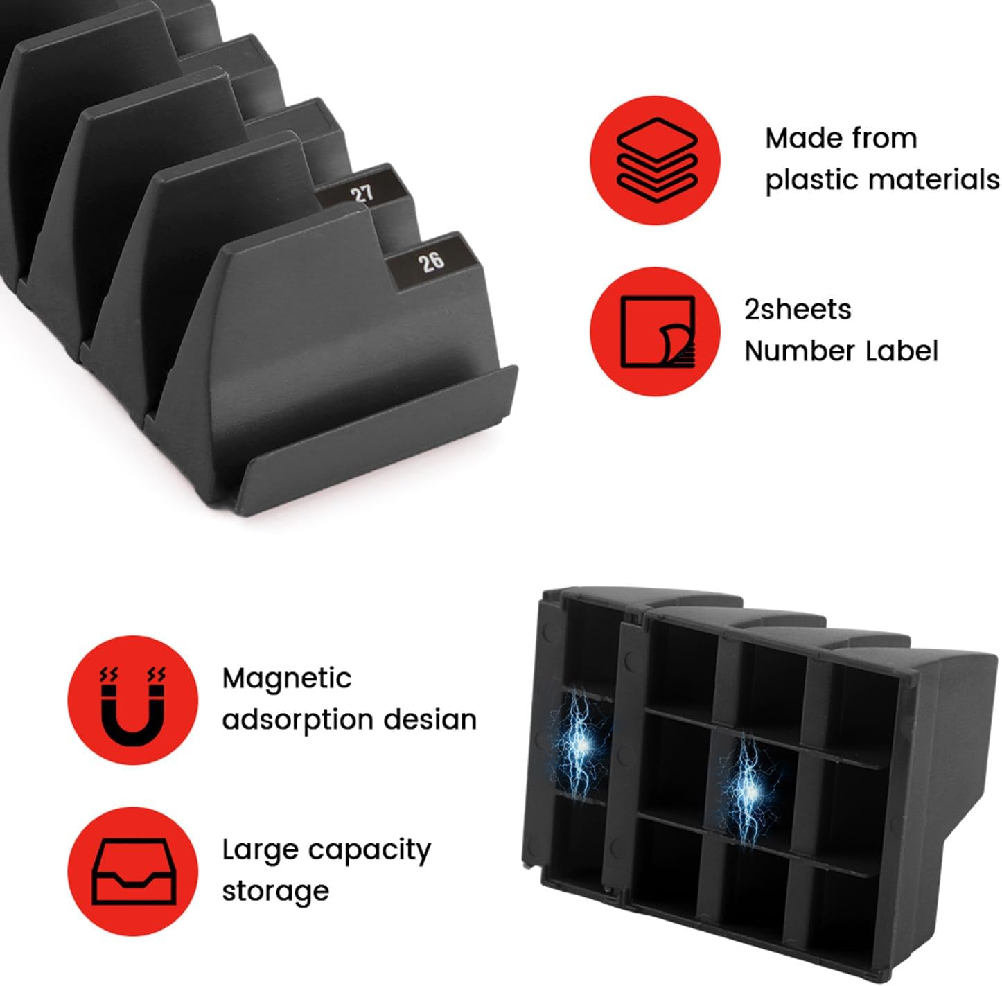  Ragyzity Lot De 40 Organiseurs De Clés, Support De Clés Pour Tiroir à Outils, Organiseur Modulaire Pour Boîte à Outils, Support De Clé Magnétique Pour Rangement De Clés, Noir