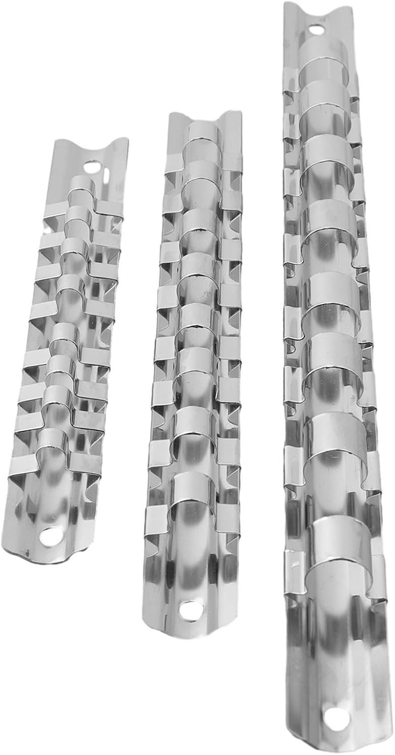  Support De Rangement Pour Douilles Avec 8 Clips Compatibles Avec Douilles De 1/4", 3/8", 1/2" Montées Sur Rail Pour Garage Et Gestion D'outils Industriels (3 Pièces)
