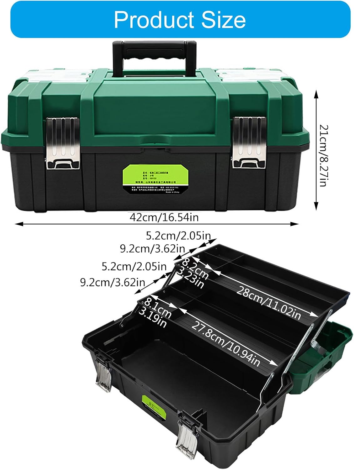  Boîte à Outils De Grande Capacité De 43,2 Cm Avec Plateau Supérieur Facile D'accès Et Poignée Confortable Pour Entrepreneurs Noir