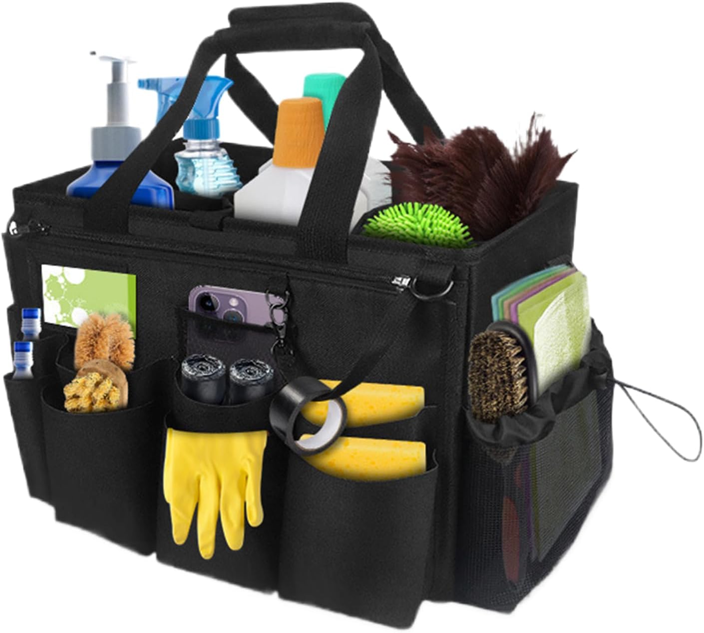  Générique Sac Pour Fournitures De Nettoyage - Organisateur Pour Fournitures De Nettoyage - Porte-Outils Mesh Respirant Imperméable Avec Poignée Bretelle Pour Chiffons Époussetage Cuisine