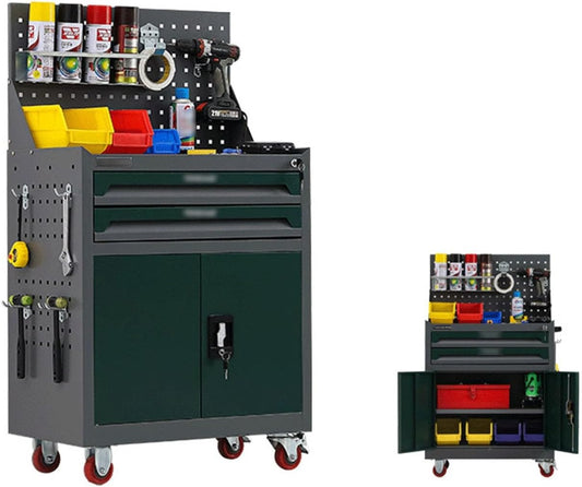  Boîte À Outils Coffre à Outils Roulant Haute Capacité 2 Tiroirs, Boîte De Rangement Avec Armoire Amovible Roues Et Serrure For Ateliers Mécaniques(Green)