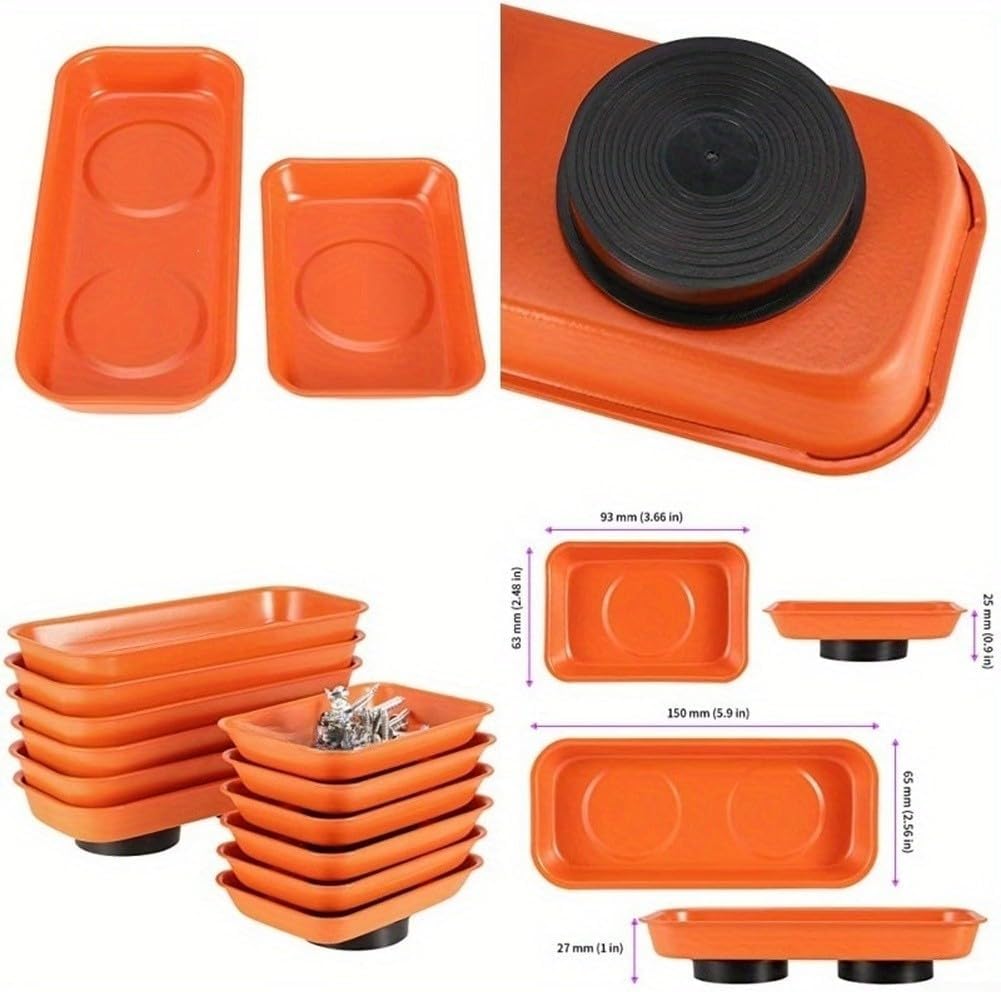  Plateau Magnétique Robuste En Acier Inoxydable Pour Maintenir Les Vis, Boulons Et écrous Pendant Les Travaux De Réparation Automobile Avec Finition Résistante à La Rouille Orange (grand Carré)