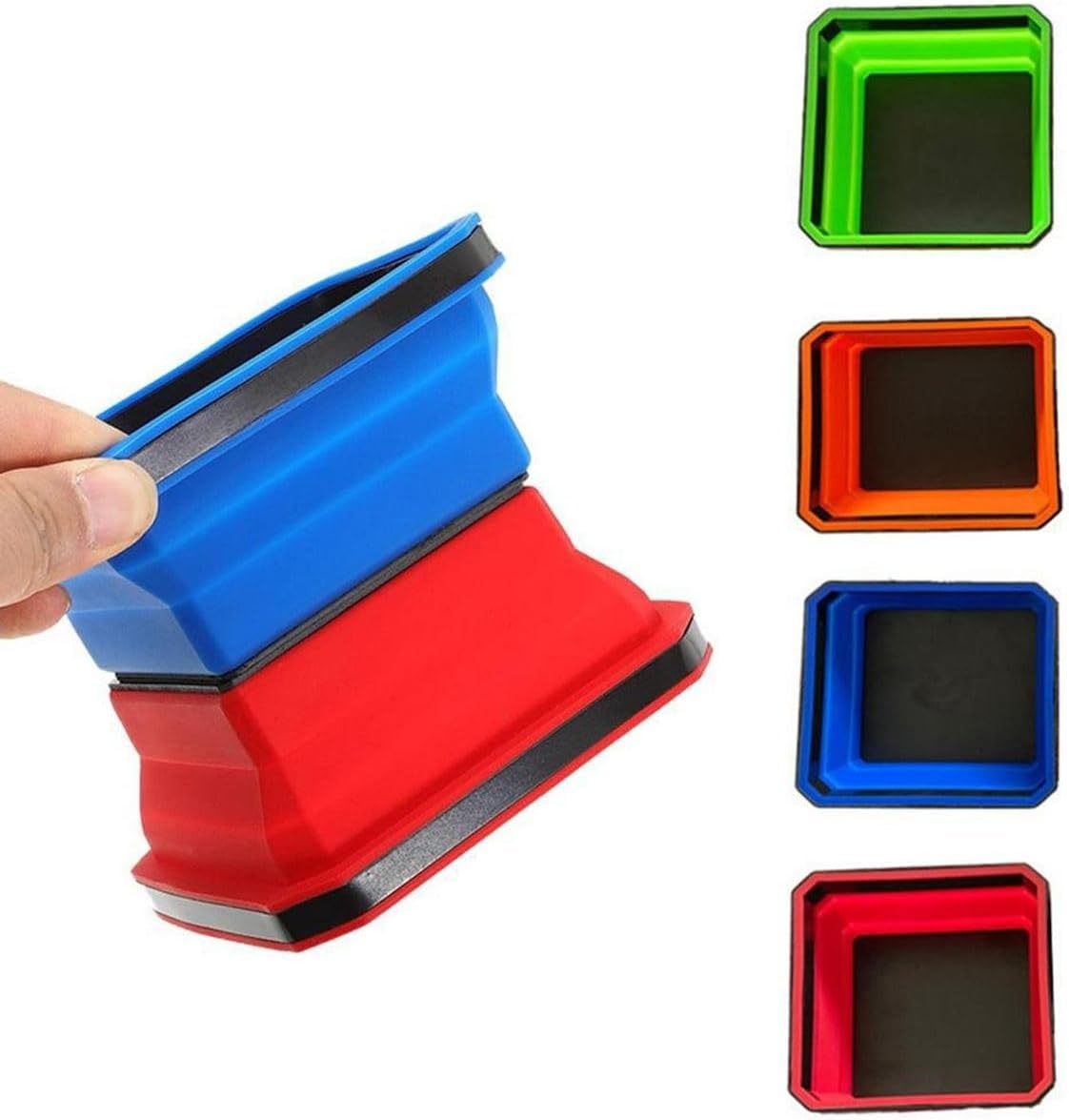  König Design Plateau Magnétique - 11,4 X 11,4 Cm - Aimant Puissant Empilable - Pliable - Pour Ranger Outils, Petites Pièces, Vis Et écrous, En Silicone (bleu)