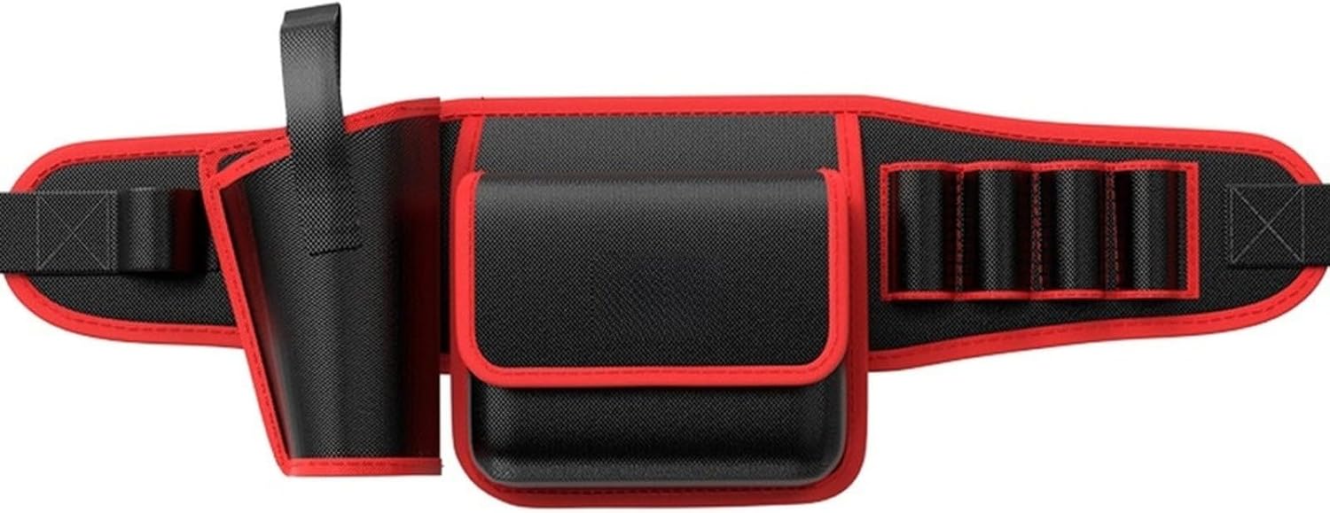  Sac Banane Robuste Pour Outils D'électricien, Pochette Oxford 1680D Imperméable Avec Plusieurs Poches Et Ceinture Réglable Pour Travaux De Construction, Rouge (B)