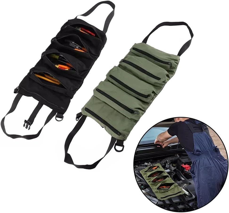  Sac à Outils Robuste En Tissu Oxford Avec 5 Poches Pour Le Rangement Des Clés, Organiseur Multifonction à Suspendre Pour Siège De Voiture Et Atelier, Noir