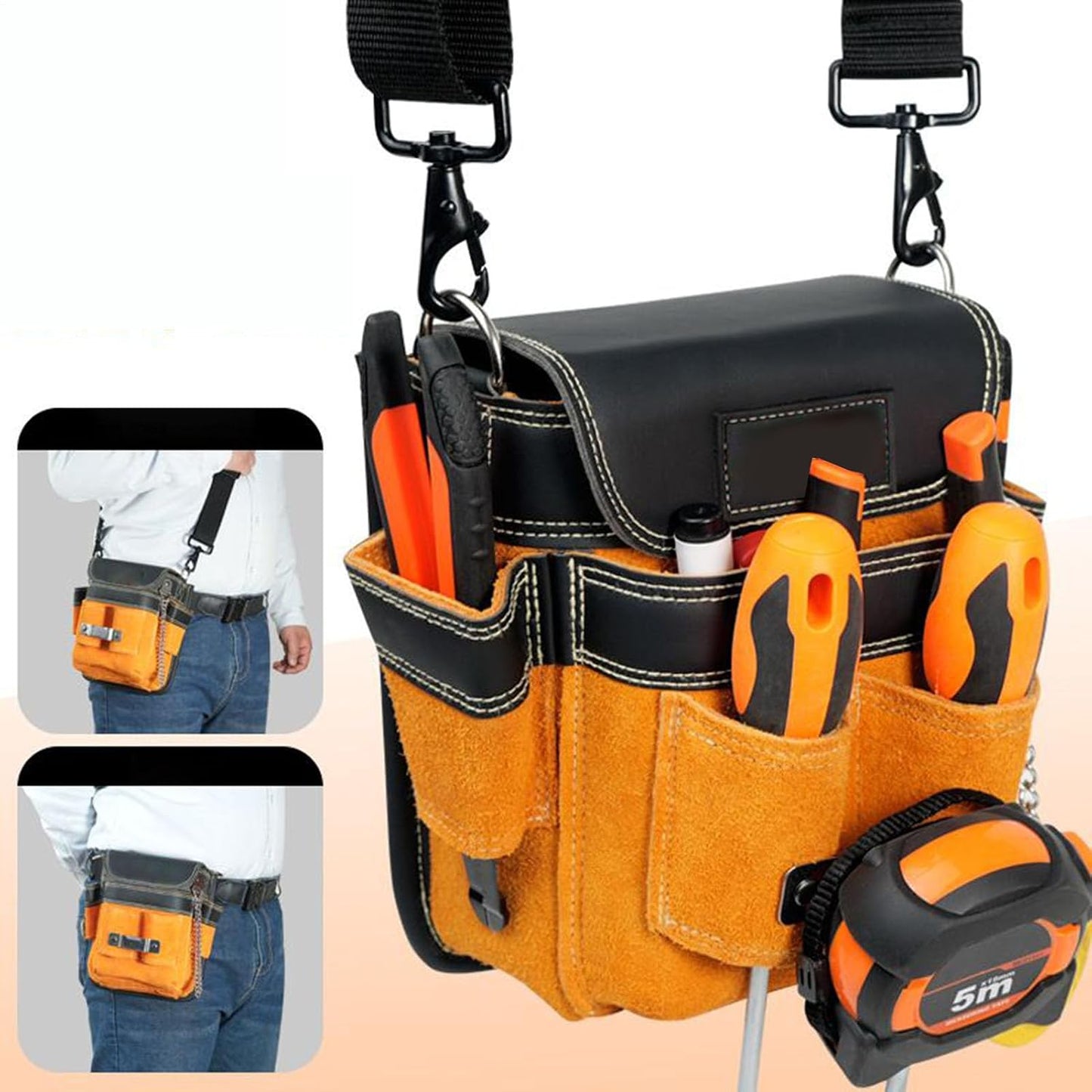  Générique Pochette De Ceinture À Outils,Sac De Ceinture Imperméable - Avec Bretelle Amovible Et Porte-Outil | Pour Les Travaux De Construction, D'Électricité, De Maintenance, De
