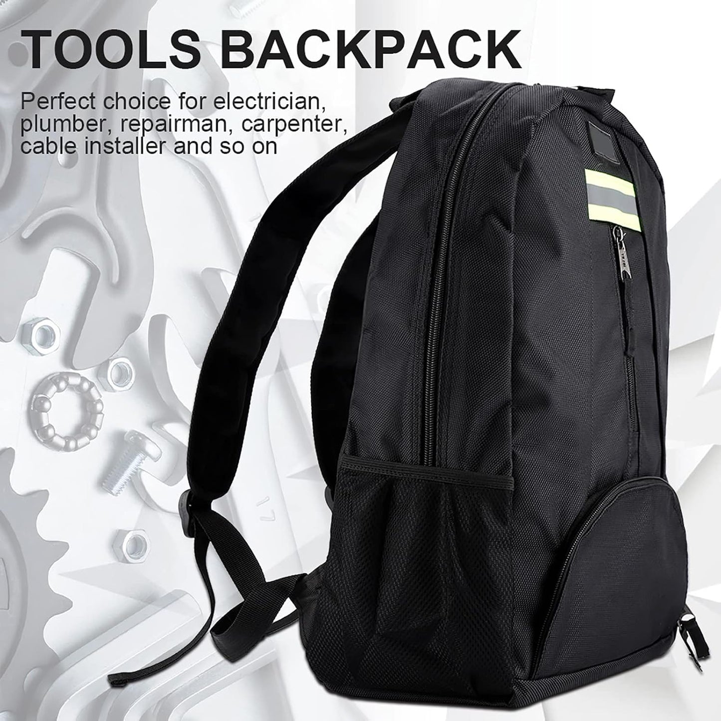  Sac à Dos à Outils Robuste, Sac D'électricien Avec épaule, Organisateur De Rangement D'outils Multi-poches Pour Entrepreneur (Noire)