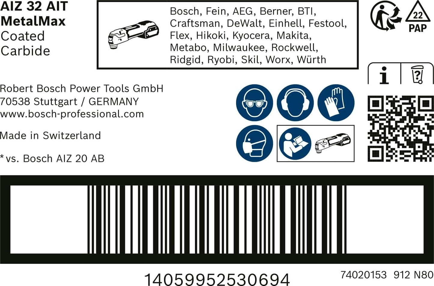  Bosch Accessories 1x Lame Pour Outil Multifonction Expert MetalMax AIZ 32 AIT (pour Acier, Acier Inoxydable, Largeur 32 Mm, Accessoire Outil Multifonction), Noir