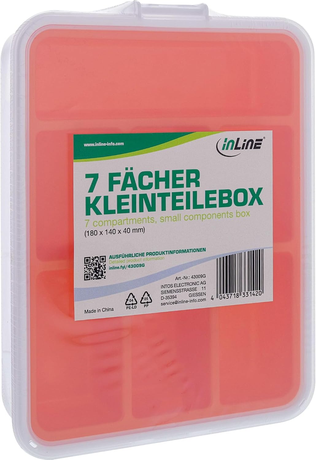  InLine Boîte De Rangement Pour Petites Pièces - 7 Compartiments - Organiseur Robuste Pour Vis Et Accessoires - Avec Couvercle à Clip Et Compartiment Intérieur Amovible - Compact Et Orange - 43009G