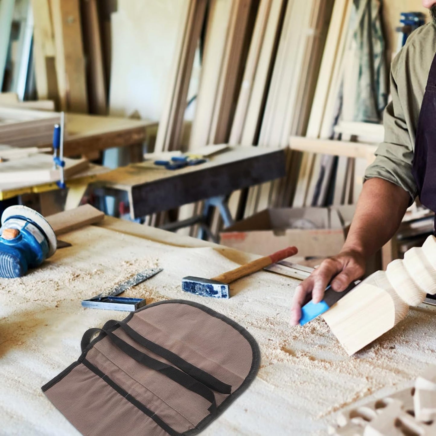  Angoily Pochette à Outils En Toile Résistante 2pcs, Facile à Nettoyer, Pour Bricolage Et Rangement, Paquet Enroulable Multifonction Pour Artisans Et Amateurs