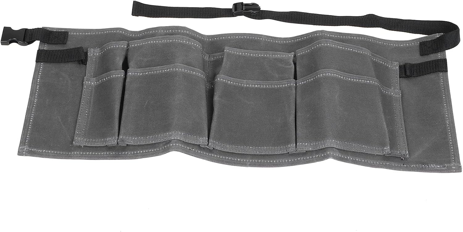 Wakects Sac De Rangement Pour Outils De Jardin, Toile De Cire Humide, Sac à Outils étanche Avec 8 Poches, Ceinture Réglable 25,4 X 10,2 Pouces Pour Le Travail Du Bois, Le Jardinage, Le Bricolage,