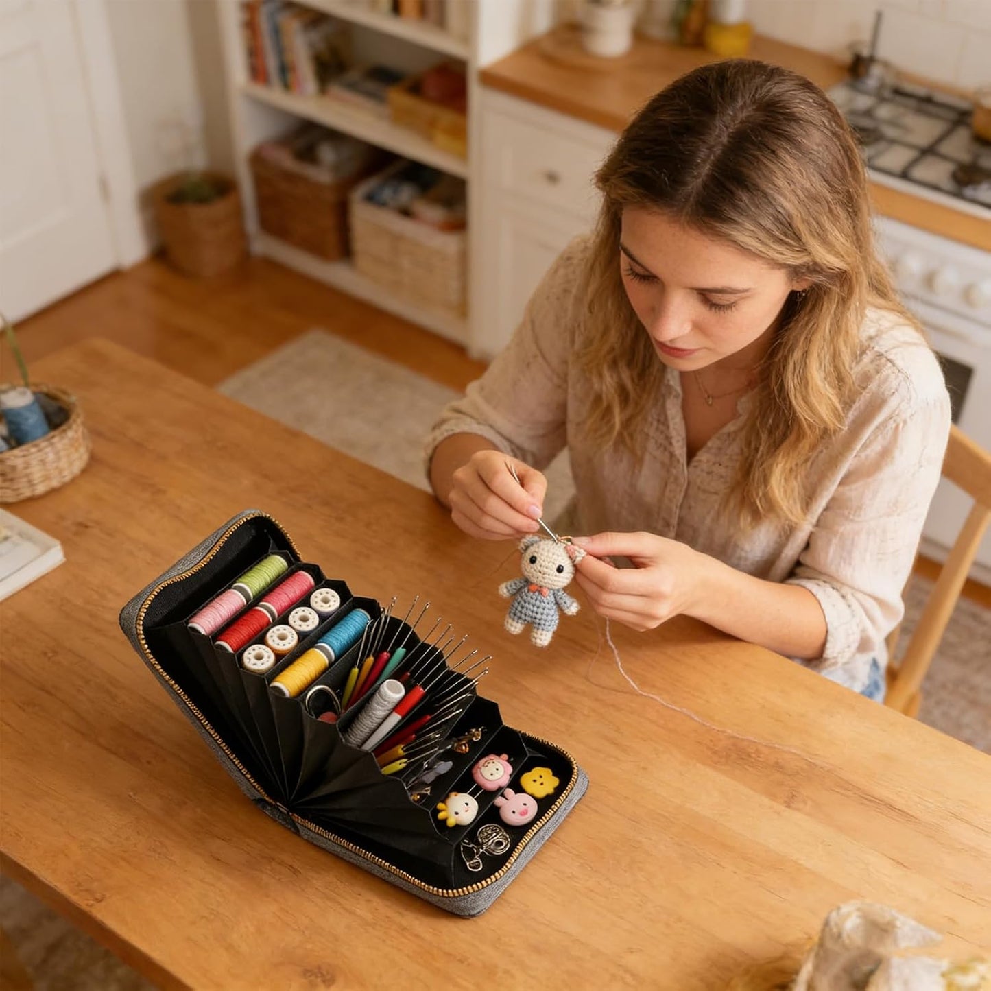 GENERIC Étui à Tricoter | Boîtier Multicouche Mince Portable, Sac De Rangement Pour Aiguilles à Tricoter Avec Support | Utilisé Pour Les Voyages, Les Rassemblements, Les Projets D'artisanat, Les Bobines, Les