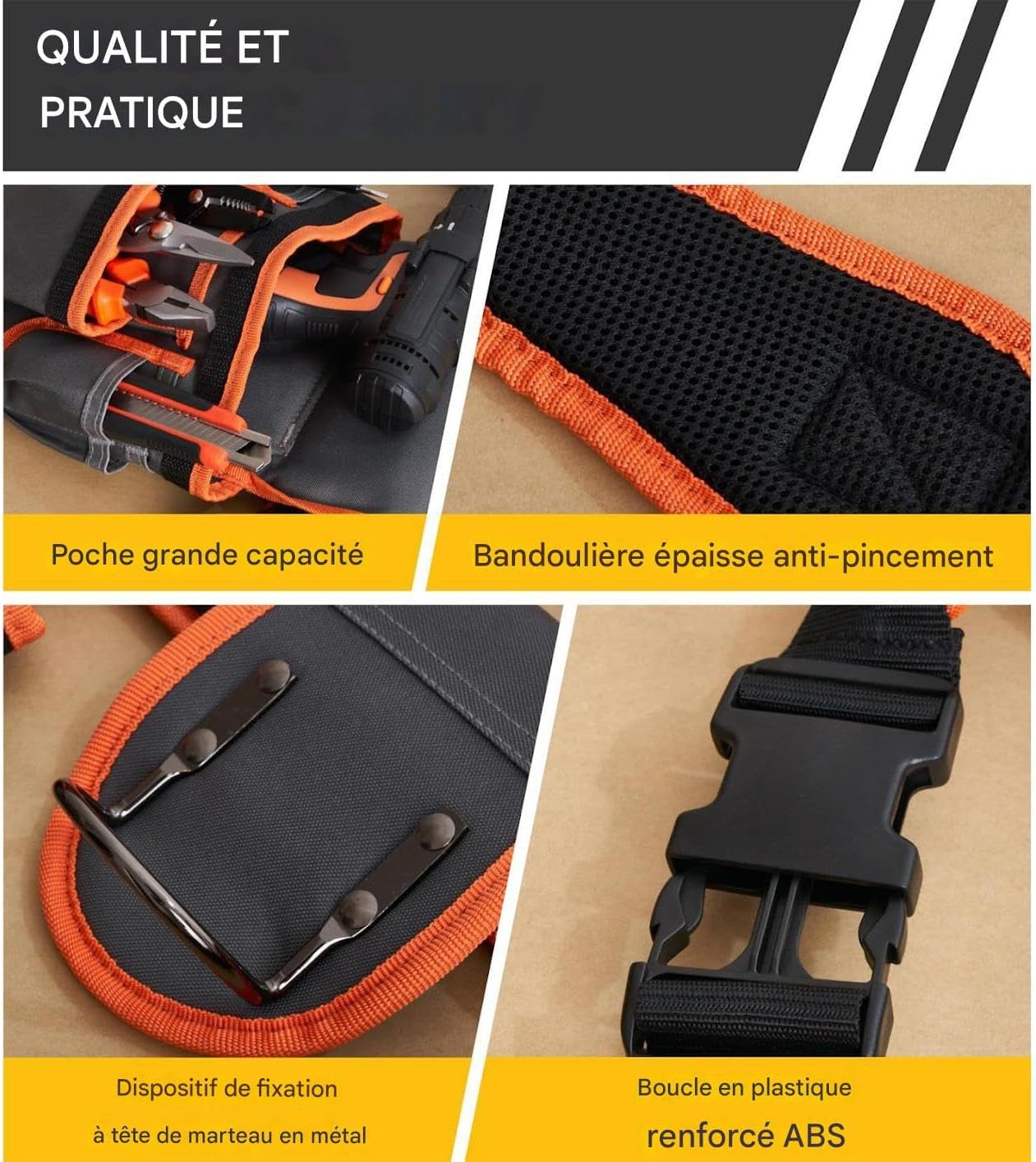  Ceinture Porte-Outils Pour Charpentier - Baudrier Utilitaire | Sacoches Ajustables à Bretelles Avec 19 Poches Pour Chantier Bricolage Et Tâches Électriques