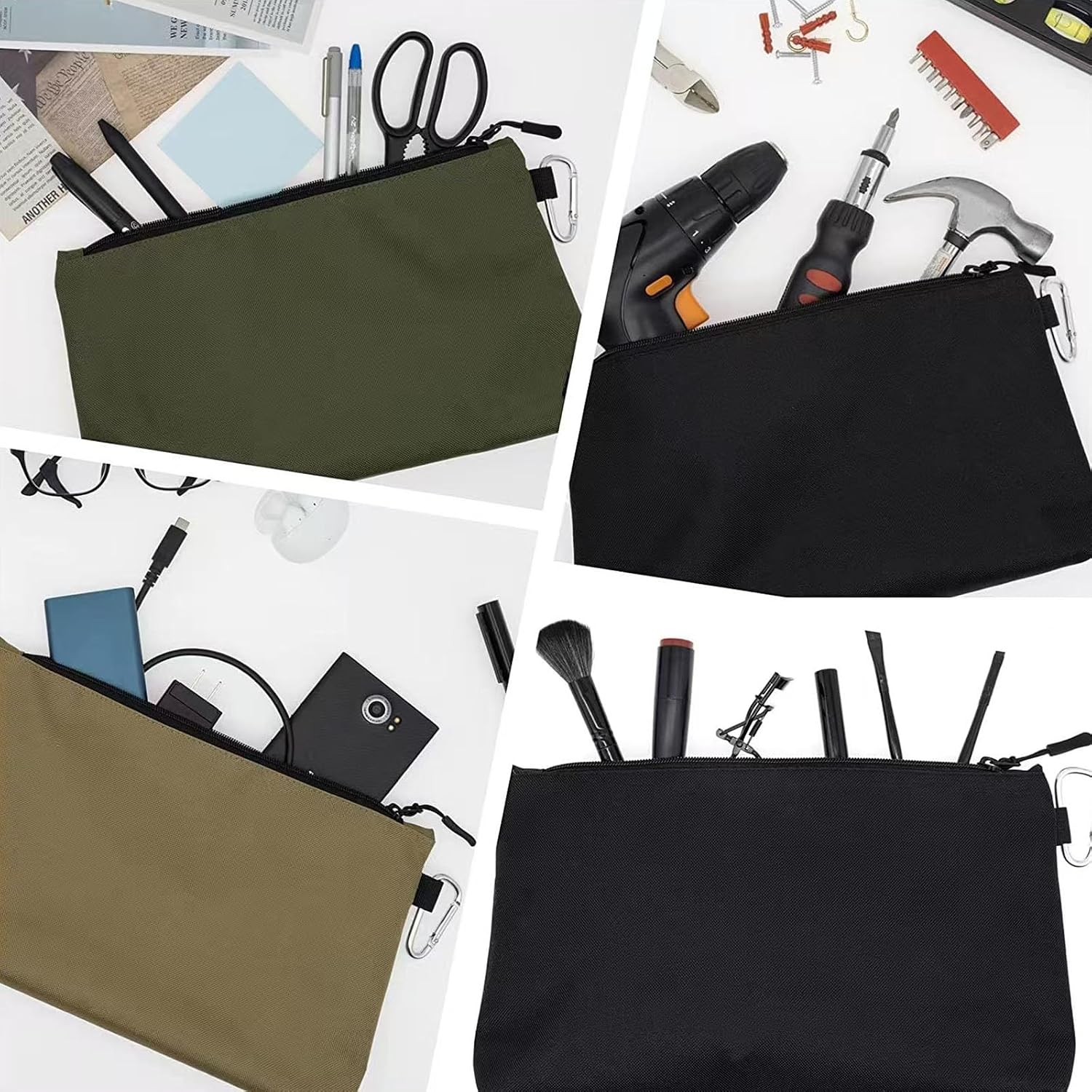  Lot De 3 Sacs à Outils, Poche Zippée, Petite Poche Avec Mousqueton, Organiseurs De Rangement Polyvalents, Rangement De Rechange