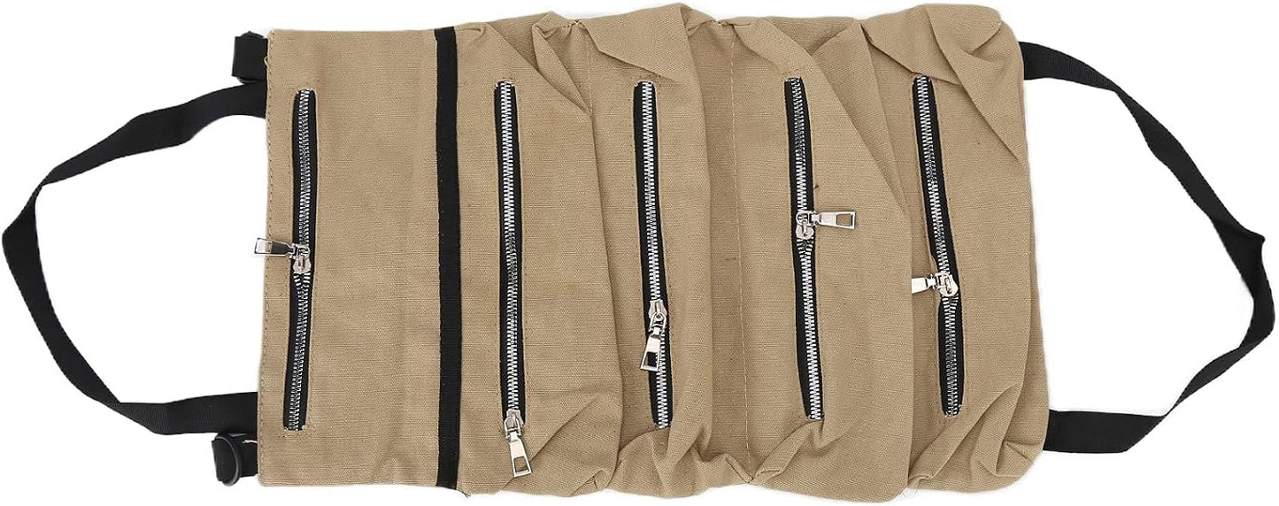  Cocoarm Sac à Outils En Toile, Mallette à Outils Pliable En Toile Avec Fermeture à Glissière, Rangement Enroulable De Grande Capacité, Sangles De Suspension, Conception Légère Pour Un Usage (Kaki)