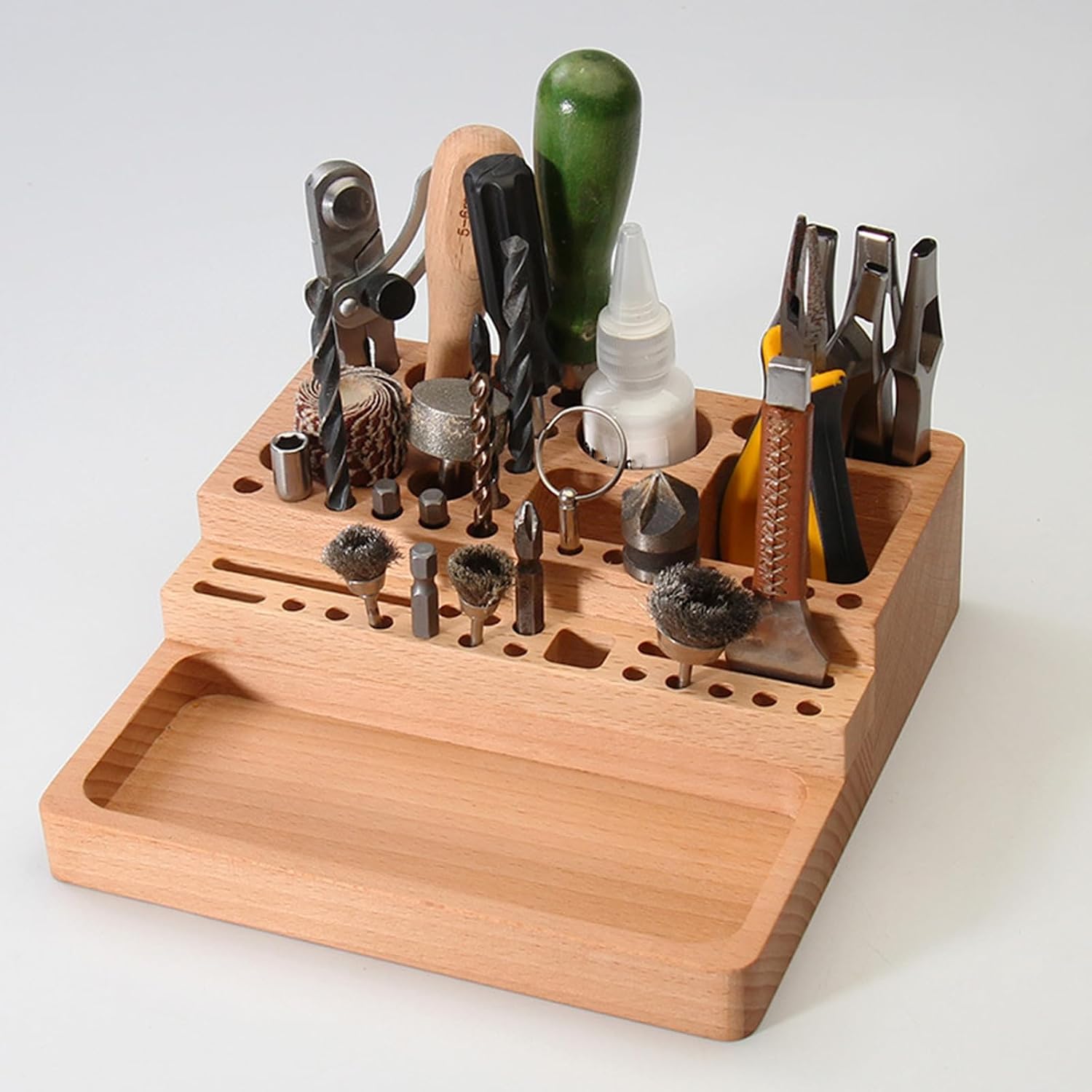  Organisateurs à Outils En Cuir De Hêtre Avec Plusieurs Emplacements Pour Travaux Manuels Et Rangement Efficace D'atelier. Boîte à Outils En Bois