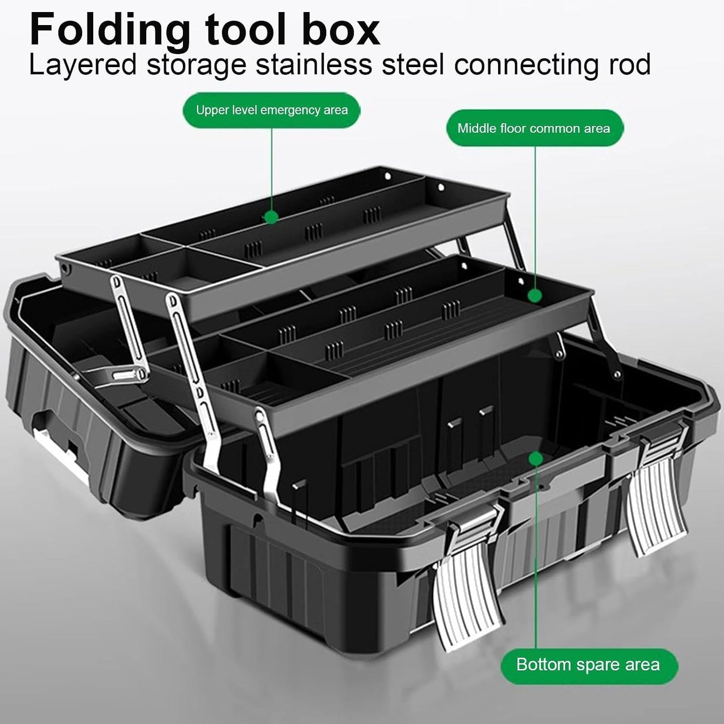  Boîte De Rangement Multifonctionnelle Pour Outils | Étui De Grande Capacité | Organiseur à Outils à Boucle En Acier Inoxydable, Rangement D'outils Pliable à 3 Niveaux, Boîte De Matériel