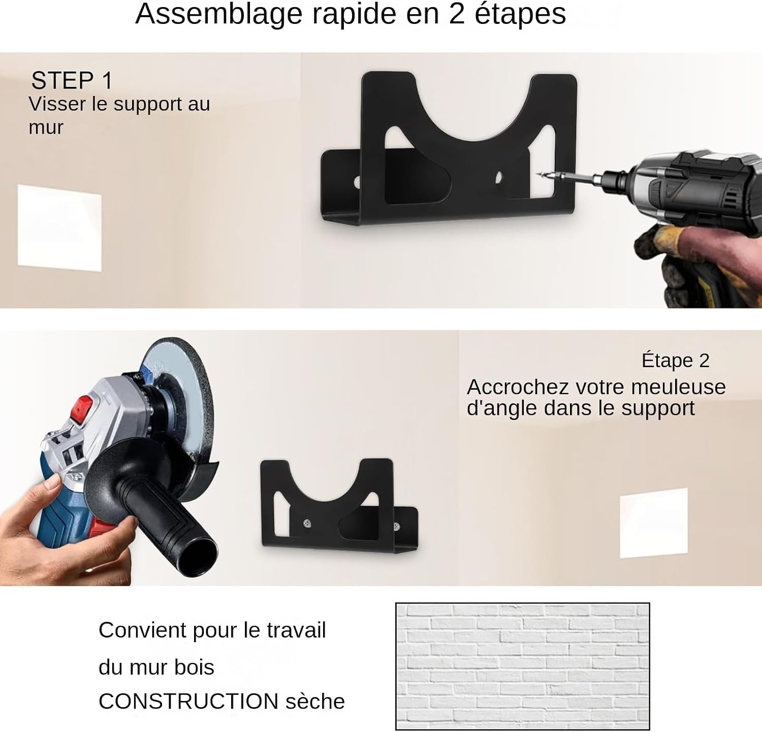  Générique Porte-Meuleuse D'Angle,Support Mural Pour Meuleuse D'angle Porte-Outil Électrique | Organisateur En Fer Robustes Pour Outils Électriques Atelier Bricolage
