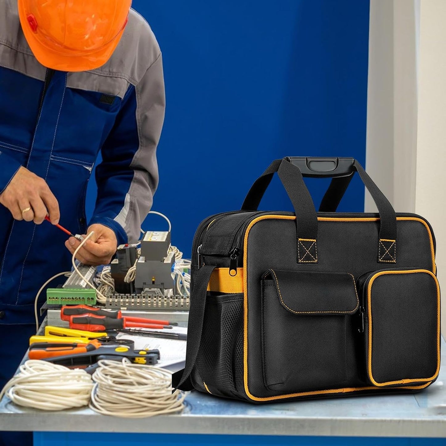GENERIC Sac à Outils En Toile Pour électricien, Sac à Outils De Grande Capacité, Organisateur D'outils Robuste, Sac De Rangement D'outils En Toile, Organisateur D'outils Portable, Sac à Outils Avec