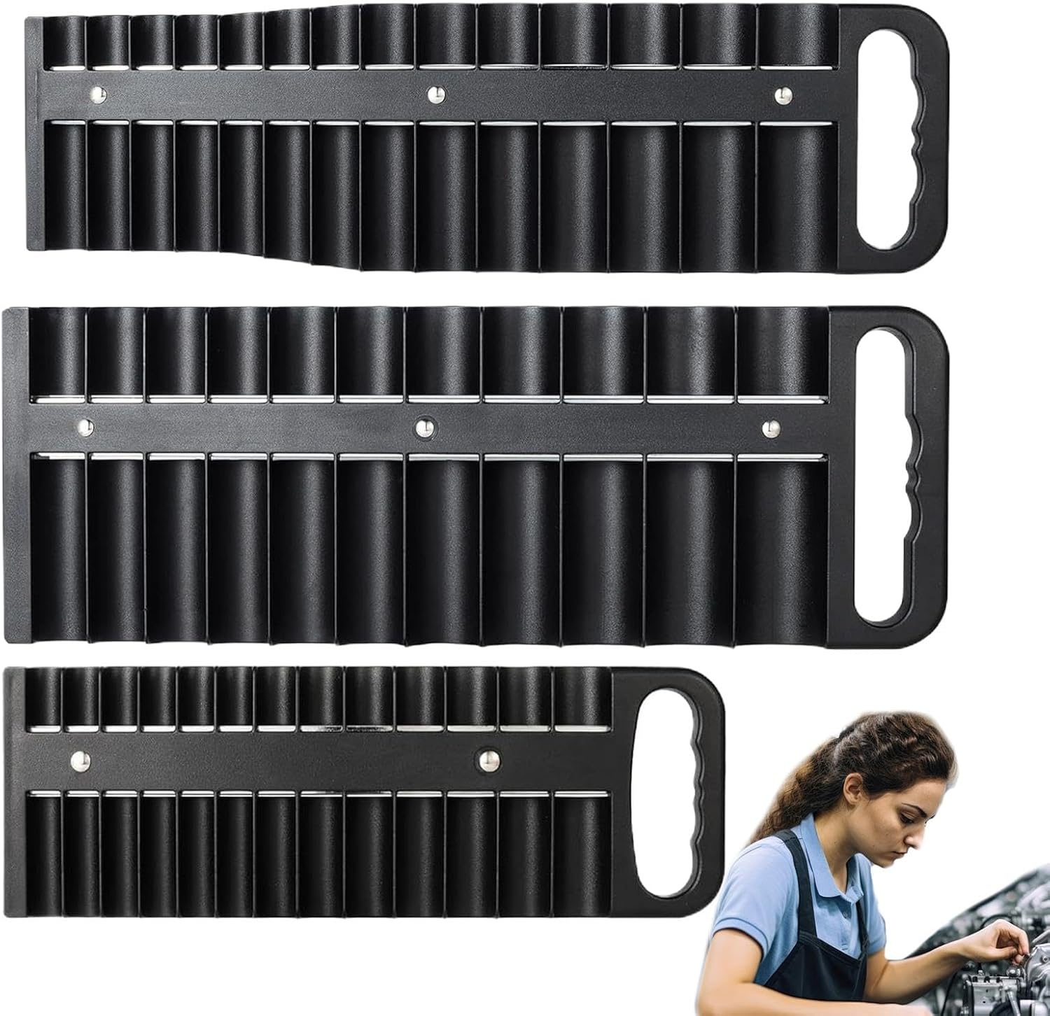GENERIC Lot De 3 Organiseurs Magnétiques Pour Outils - Support De Douille Magnétique Et Plateau De Rangement - Rangement D'outils Pour Garage, Atelier, Mariages, Anniversaires Et Noël - 29 X 8 Cm