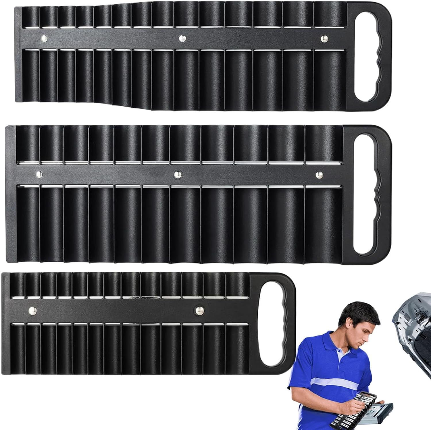 GENERIC Lot De 3 Organiseurs Magnétiques Pour Outils - Support De Douille Magnétique Et Plateau De Rangement - Rangement D'outils Pour Garage, Atelier, Mariages, Anniversaires Et Noël - 29 X 8 Cm