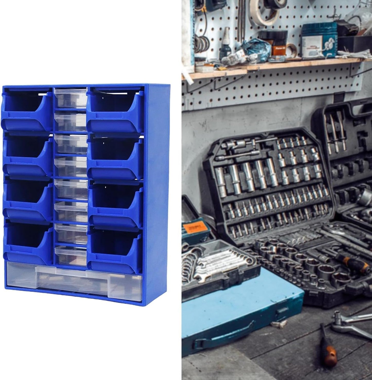  Boîte De Rangement Pour Petites Pièces, Boîte à Outils Murale, Plusieurs Tiroirs, Conteneur De Rangement Pour Petites Pièces, Bleu