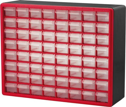  Akro-Mils 10164 64-Drawer Plastic Drawer Storage Cabinet For Garage Organization, Teacher Toolbox, Makeup Organizer, And More, 50,8 Cm W X 16 Cm D X 40,6 Cm H, Red