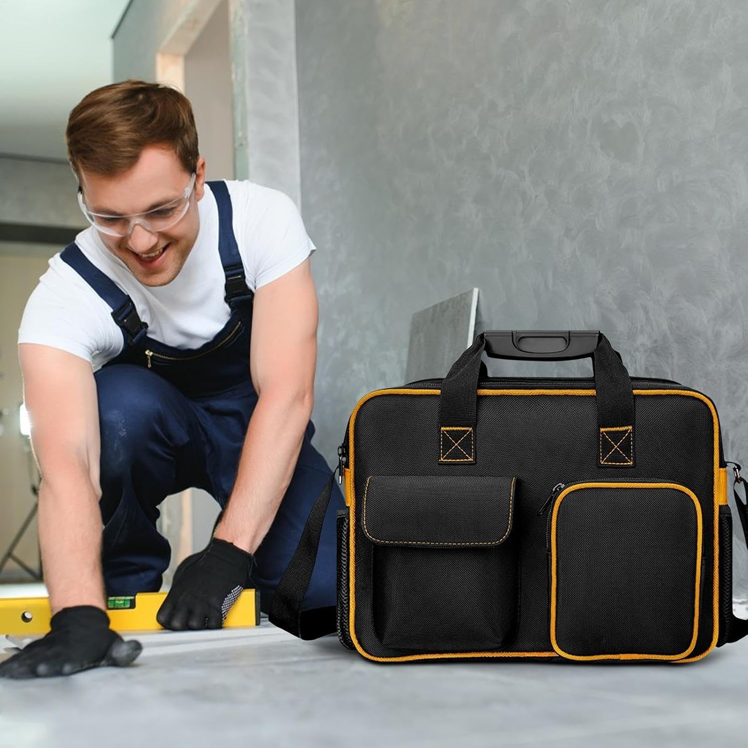 GENERIC Sac à Outils En Toile Pour électricien, Sac à Outils De Grande Capacité, Organisateur D'outils Robuste, Sac De Rangement D'outils En Toile, Organisateur D'outils Portable, Sac à Outils Avec