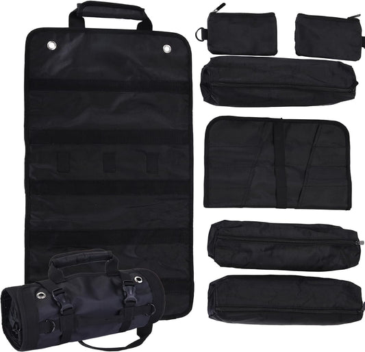  Sac à Outils, Sac à Outils Enroulable, Organiseur D'outils Robuste Pour Homme, Sac à Outils Portable Enroulable Pour Mécanicien, électricien Et Amateur, équipement De Camping De Voiture – Noir