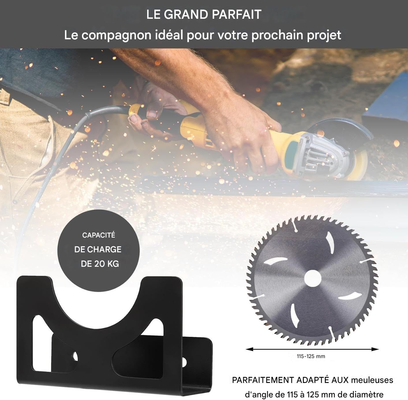  Générique Porte-Meuleuse Murale - Support Mural Pour La Meuleuse D'Angle | Organisateur En Fer Robustes Pour Outils Électriques Atelier Bricolage