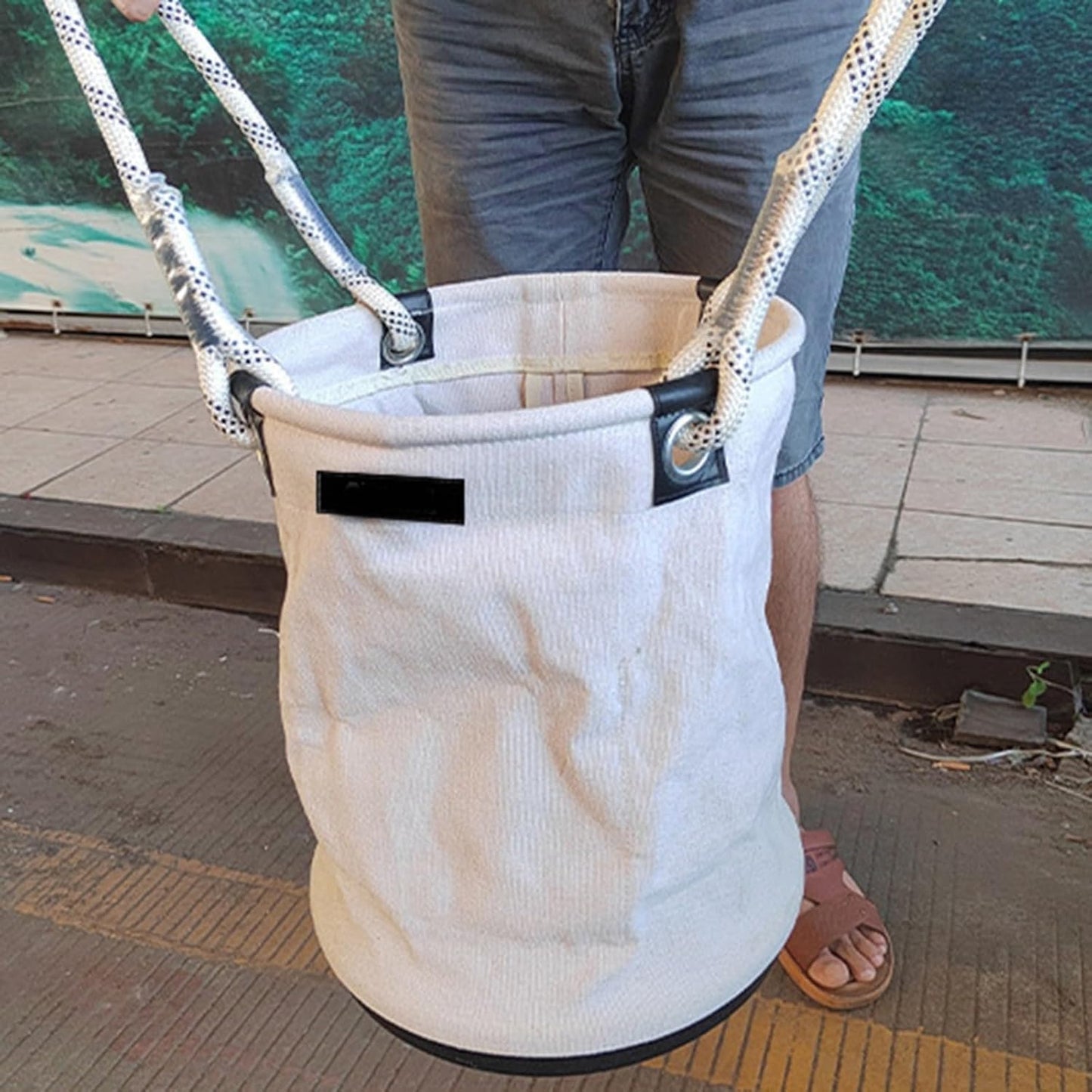  Seau à Outils En Toile – Seau De Travail à Paroi Droite – Seau De Rangement Robuste Pour électriciens Et Jardiniers Avec Bord Métallique Renforcé Et Poignées En Corde épaisse – 40 X 30 Cm
