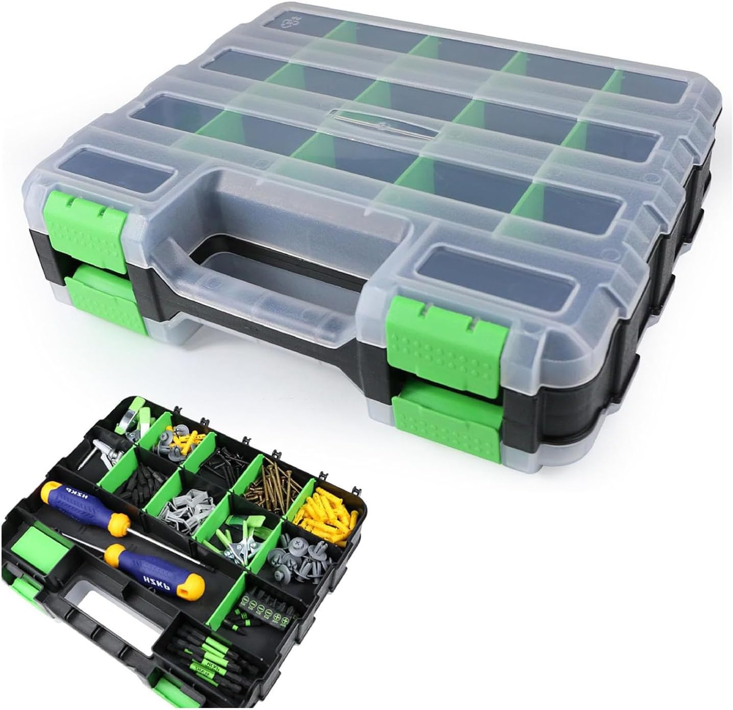 GENERIC Petite Boîte à Outils, Double Face 34 Compartiments électroniques Avec Couvercle Transparent, Organisateur Pour Vis, Clous, Boulons, écrous, Forets, Douilles, Petites Pièces Et Bijoux