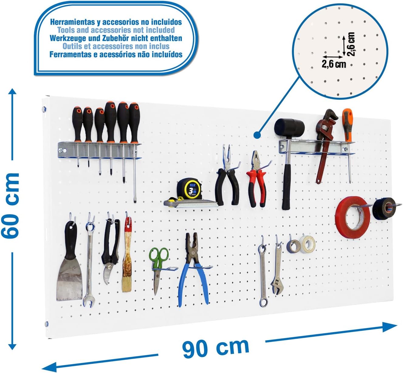  Simon Rack Panneau Mural Perforé Porte Outils, Jeu De 17 Crochets, 900x600 Mm, Bianco - Simonwork