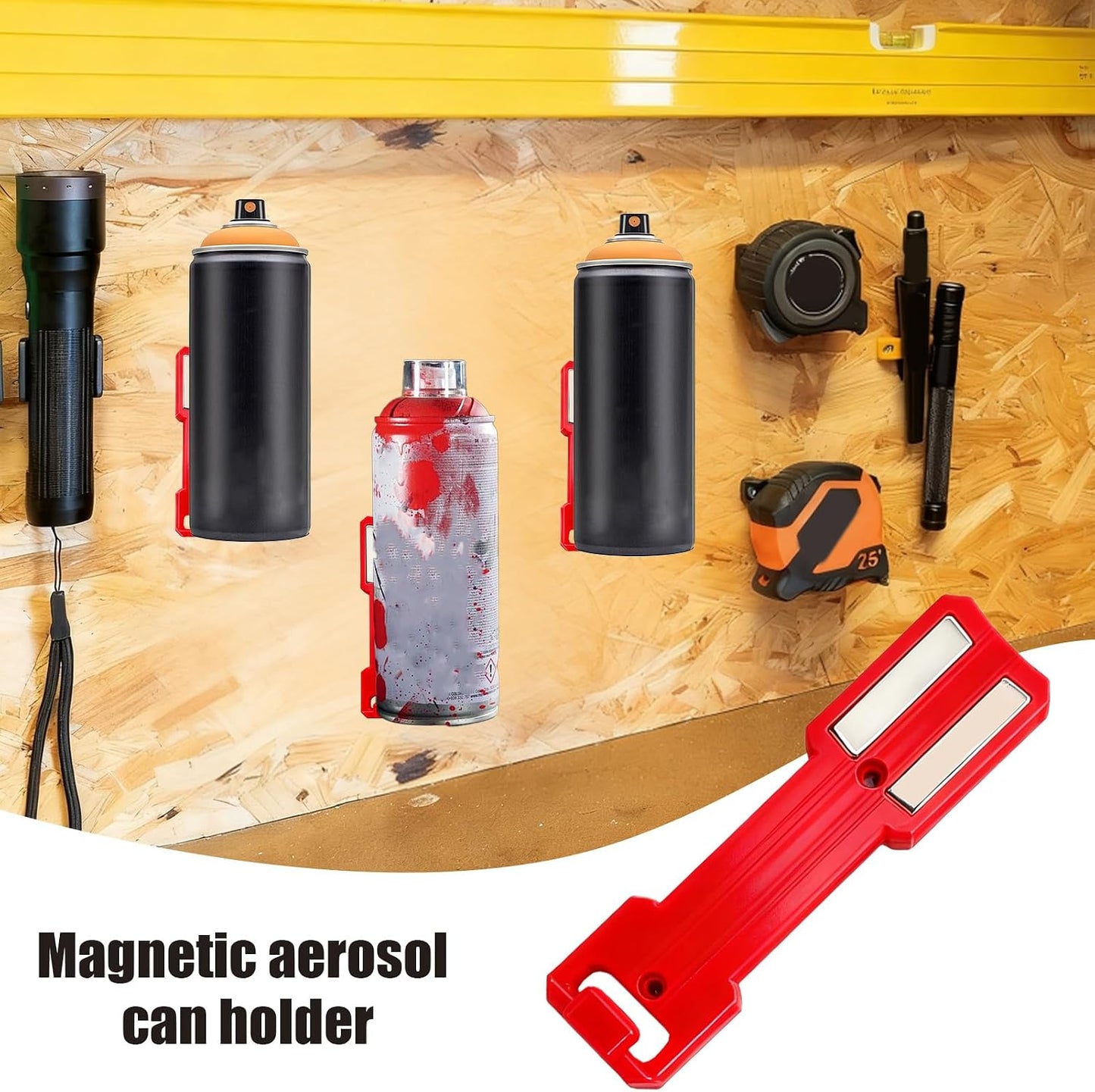  Magnetic Spray Can Holder - Wall Mount Storage For Aerosol Cans | Steel Construction With Strong Magnets, Space Saving Organizer For Garage Workshop Tool Shed Use 1.187 × 4.126 In