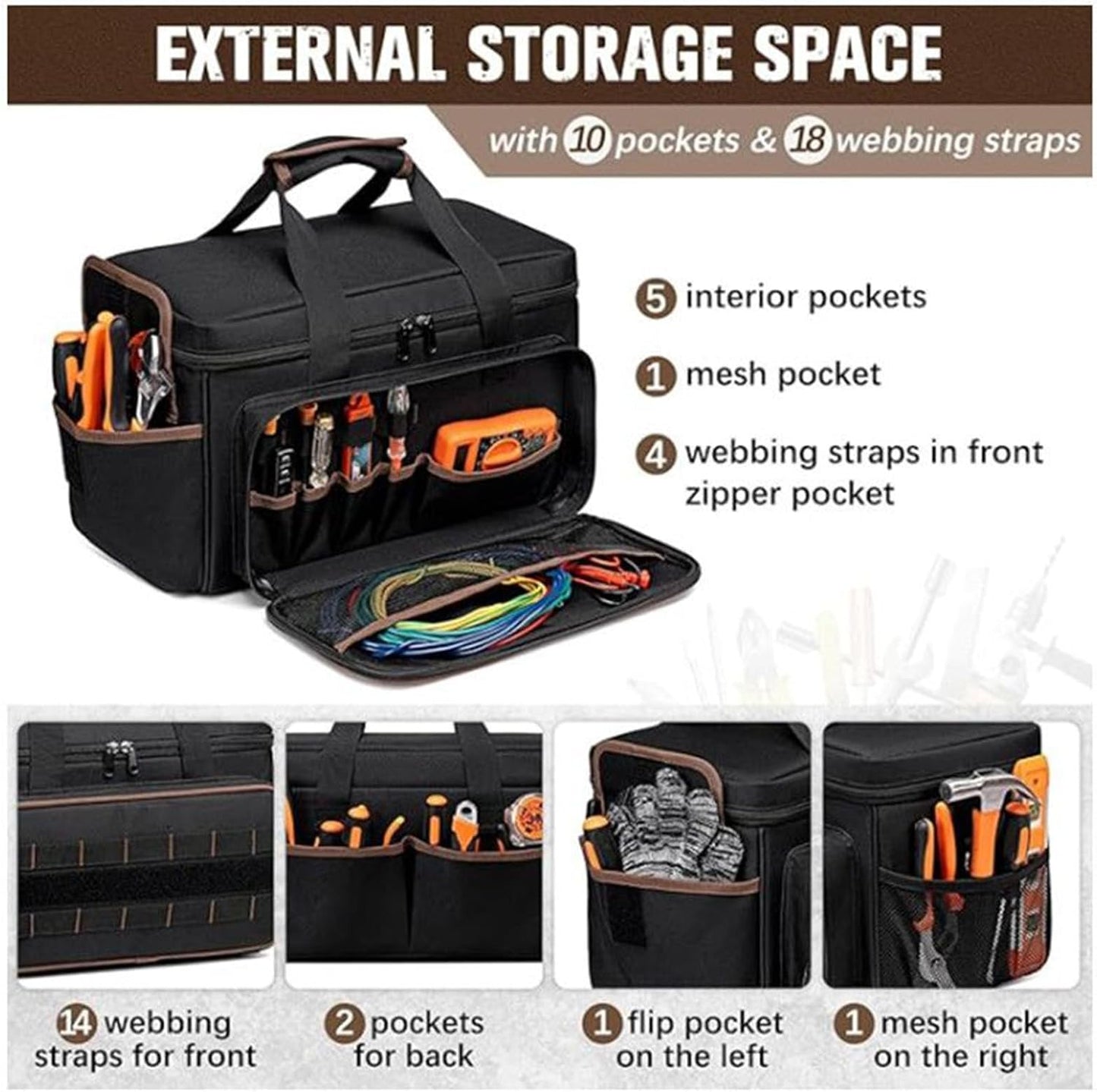 GENERIC Organisateur De Sac à Outils, Sac De Grande Capacité, Support De Sangle De Boîte, Sac à Outils Rembourré, Accessoires De Rangement De Travail, équipement De Mécanicien électrique, Kit De Construction