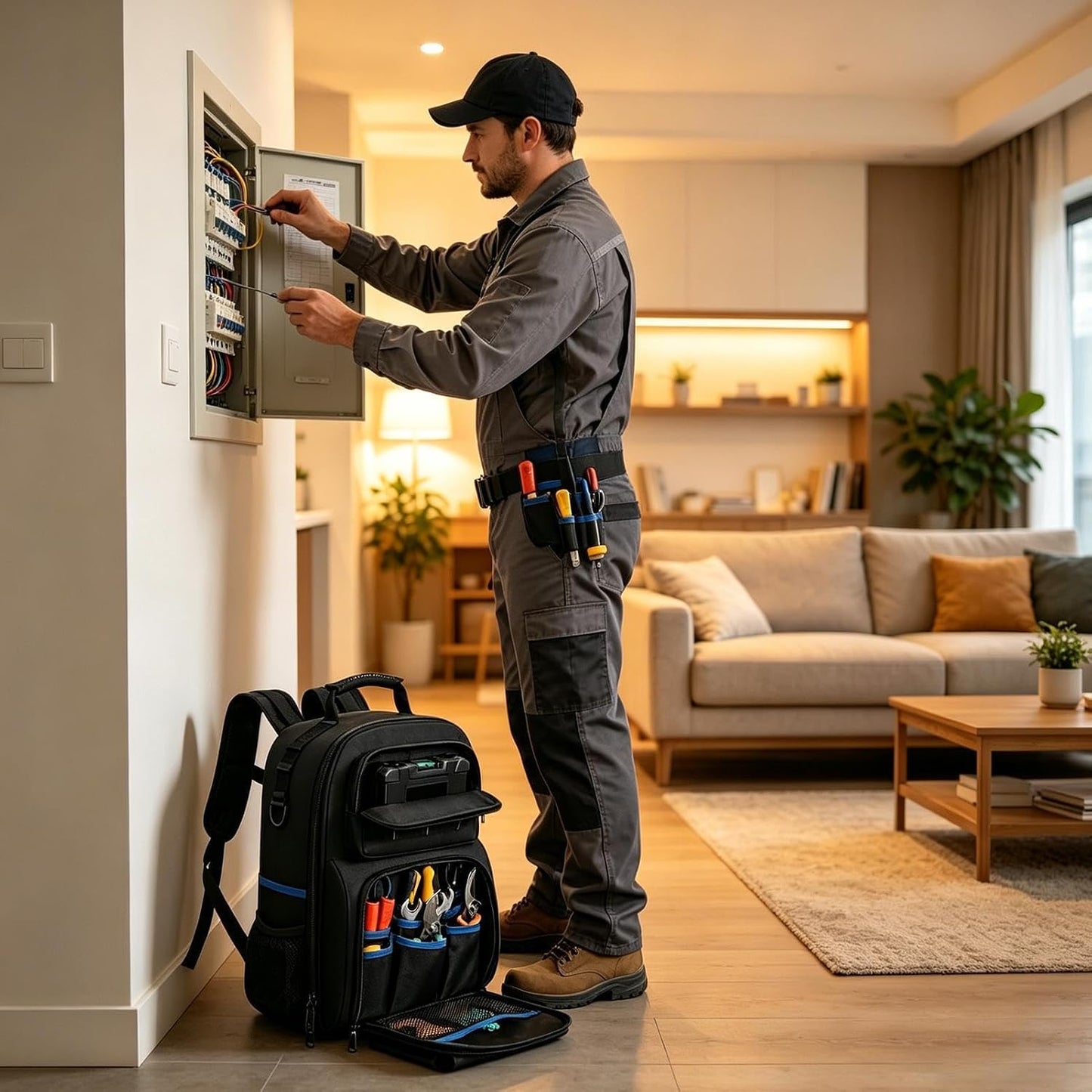 GENERIC Sac à Dos à Outils Robuste – Sac De Rangement à Base Rigide Pour équipement De Travail | Organiseur Multi-poches Avec Structure Renforcée, Technicien électricien Pour La Construction De Plombiers