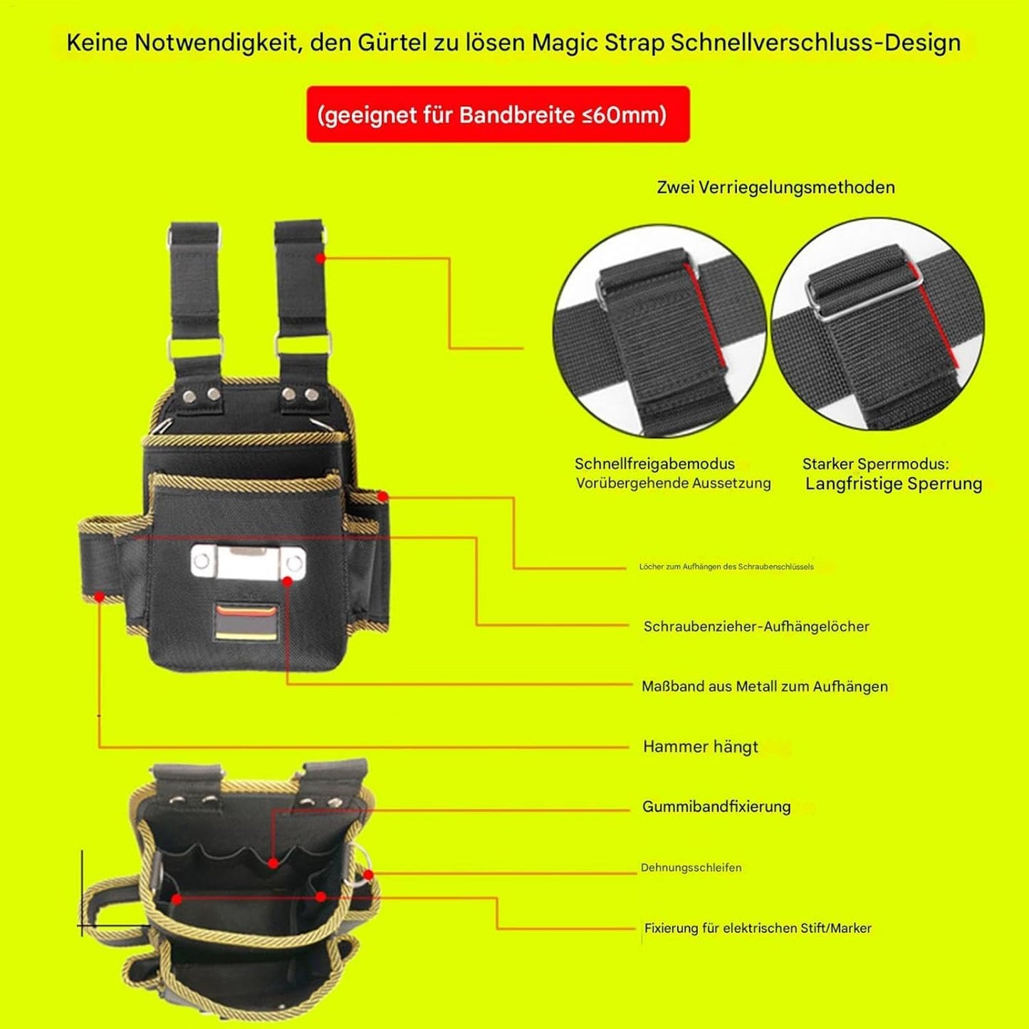  Sac à Outils De Ceinture, Pochette D'électricien, Pochette à Libération Rapide, Organiseur De Plusieurs Poches Avec Design Robuste Et Imperméable Pour électriciens, Menuiserie Ou Travail En Plein Air