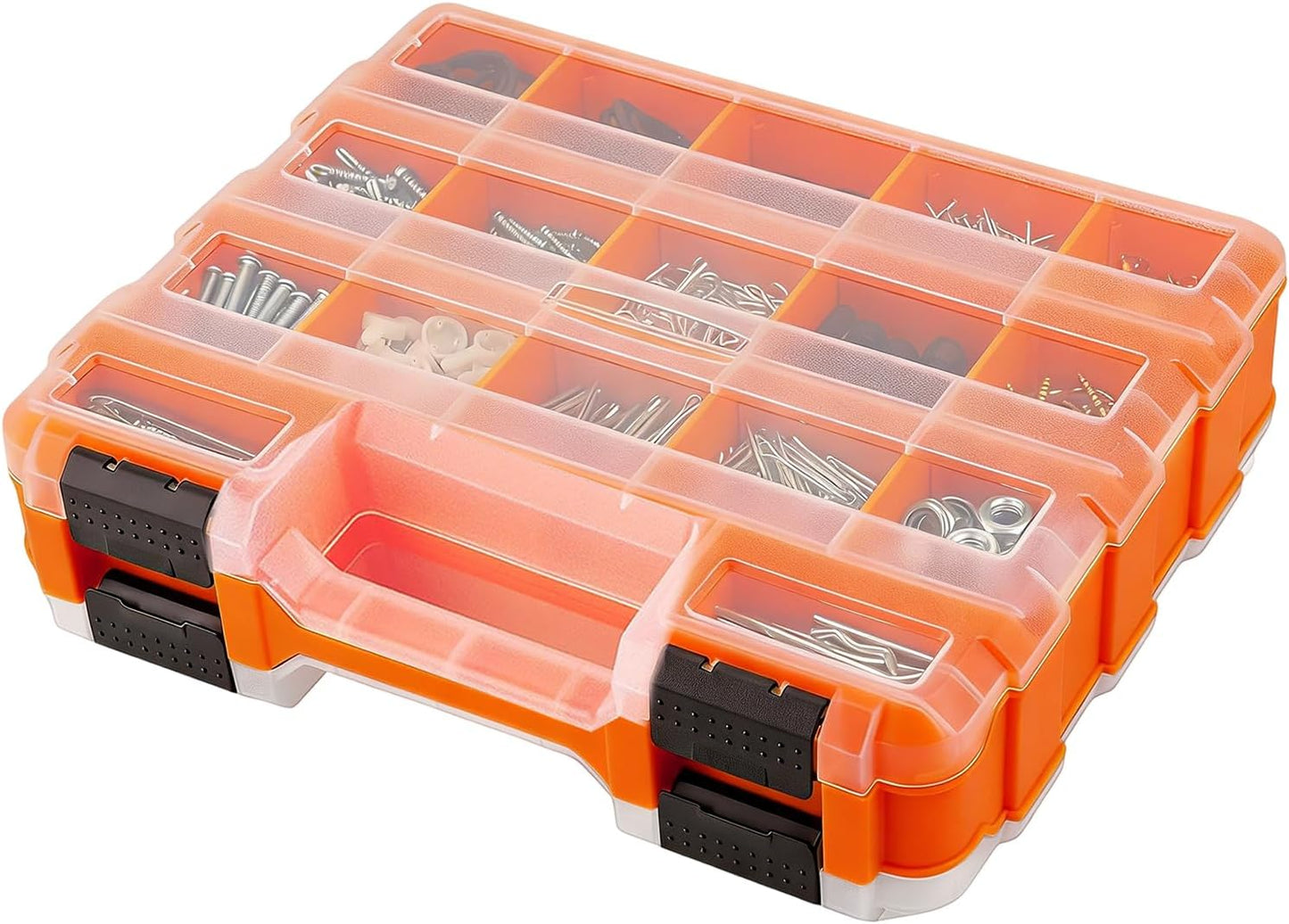  Boîte à Outils Portable - Organisateur Portable Double Face à 34 Compartiments Avec Séparateurs Amovibles - Boîte De Rangement Avec Couvercle Transparent - Pour Garage, Maison, Atelier, Matériel