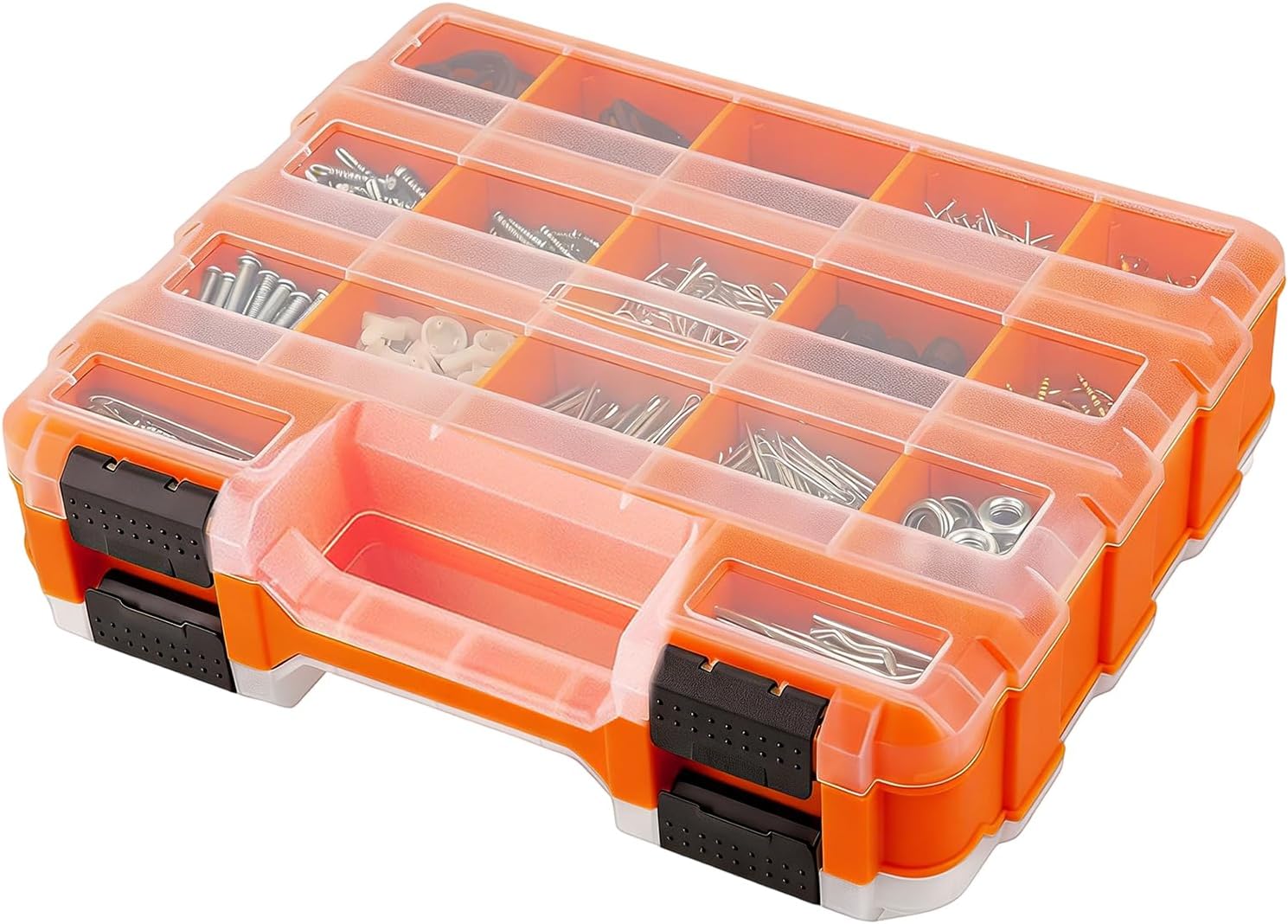  Boîte à Outils Portable - Organisateur Portable Double Face à 34 Compartiments Avec Séparateurs Amovibles - Boîte De Rangement Avec Couvercle Transparent - Pour Garage, Maison, Atelier, Matériel