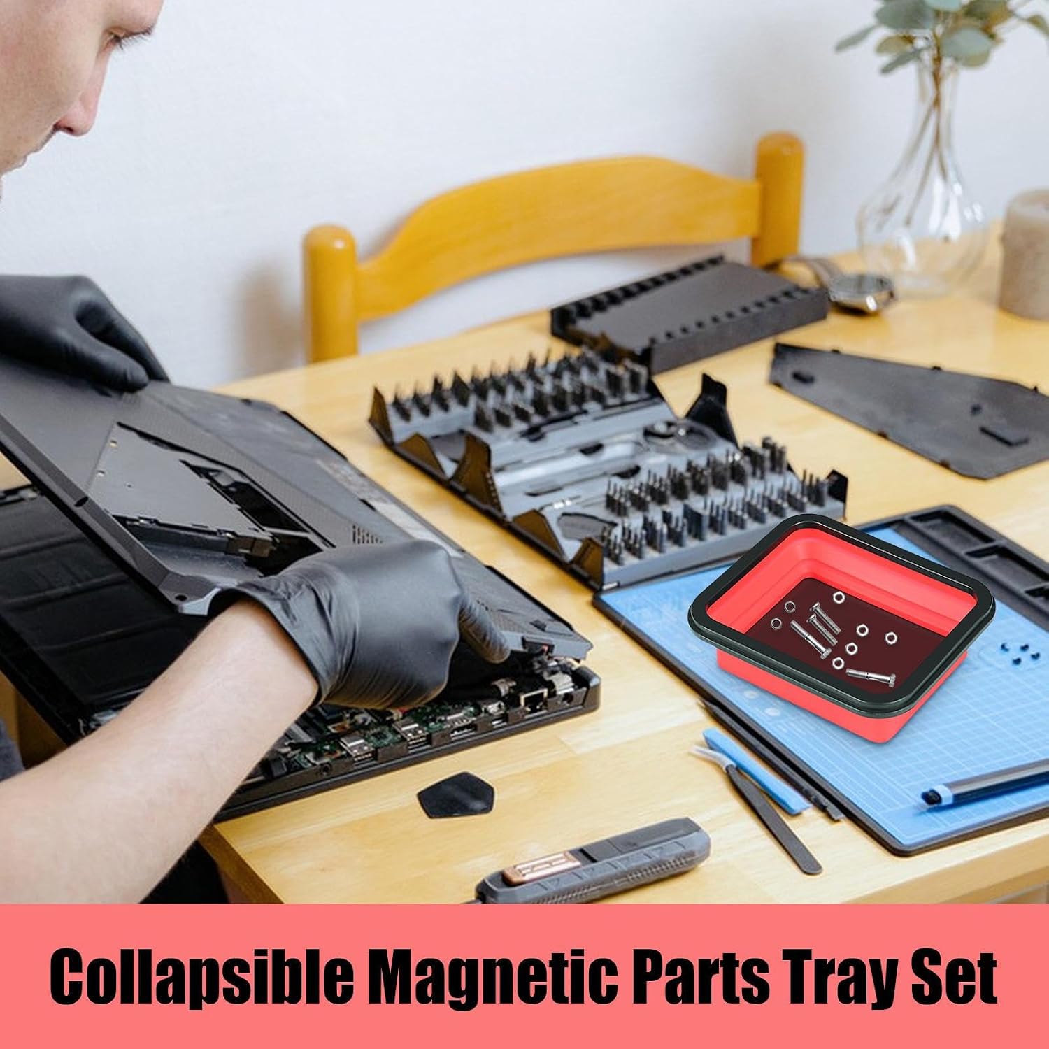  Plateau Magnétique Pour Pièces Mécaniques, Organisateur De Rangement D'outils, Design Compact Pliable, Construction En Acier Inoxydable, Parfait Pour Le Tri Des Vis à écrous, Garage, Réparation
