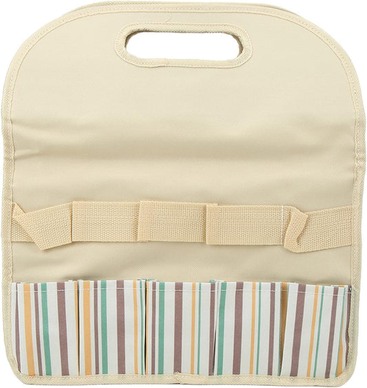  Sac Fourre-tout Pour Outils De Jardinage, Grand Sac à Main De Rangement En Tissu Oxford Avec Poches Profondes Beige Avec Rayures Colorées – Oxford 600D Durable, Poignée (Beige Avec Bande De Couleur)