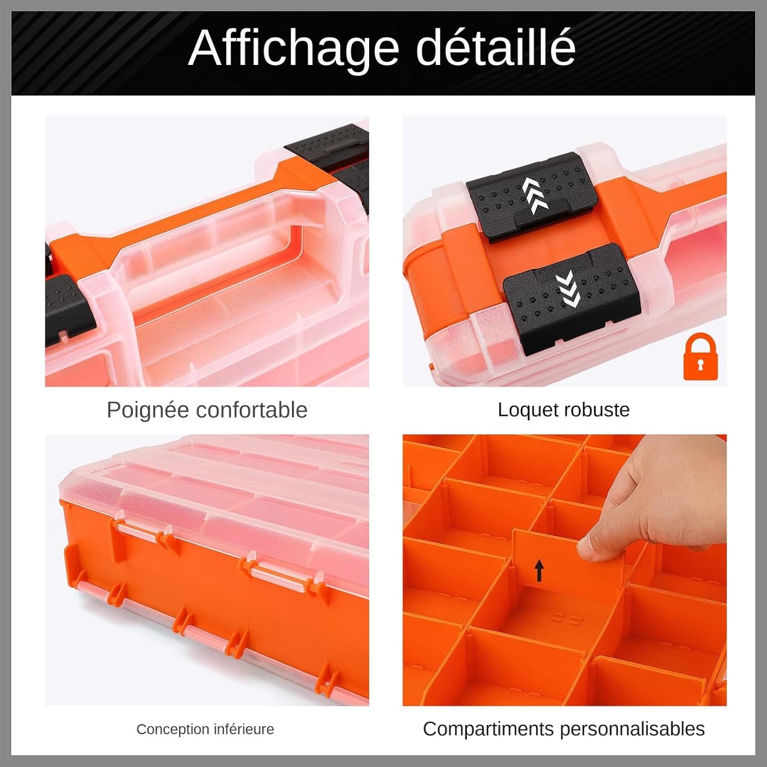  Boîte à Outils Portable - Organisateur Transparent Avec 34 Compartiments,Coffret De Stockage Pour Mèches Boulons Écrous Avec Couvercle - Pour Vis Écrous Boulons Forets Électronique Perles Bijoux Garag